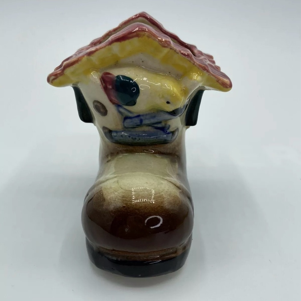 Vintage Planter Ceramic Shoe Boot House with Bird Made In Japan